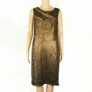 Tadashi Shoji Metallic Gold Black Lace Lined Sleeveless Midi Dress